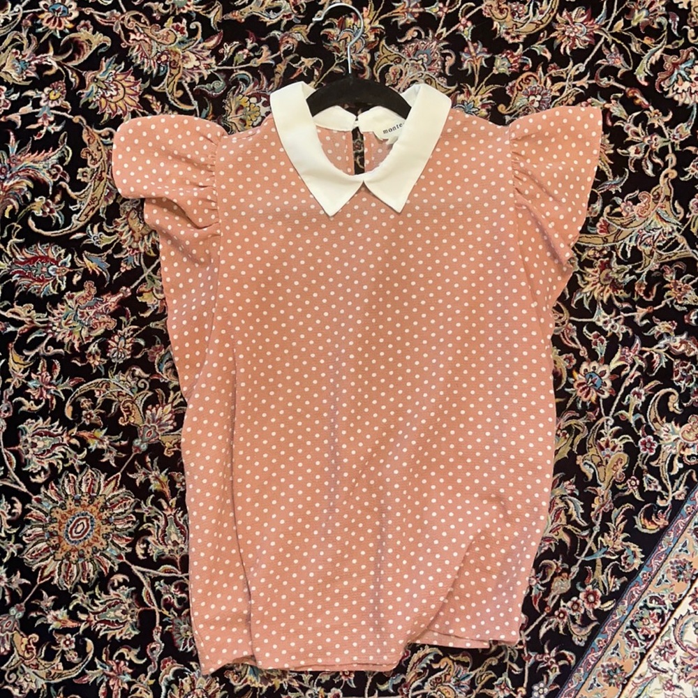 Montaeu Coral Polka Dot Colored Contrast Retro Top